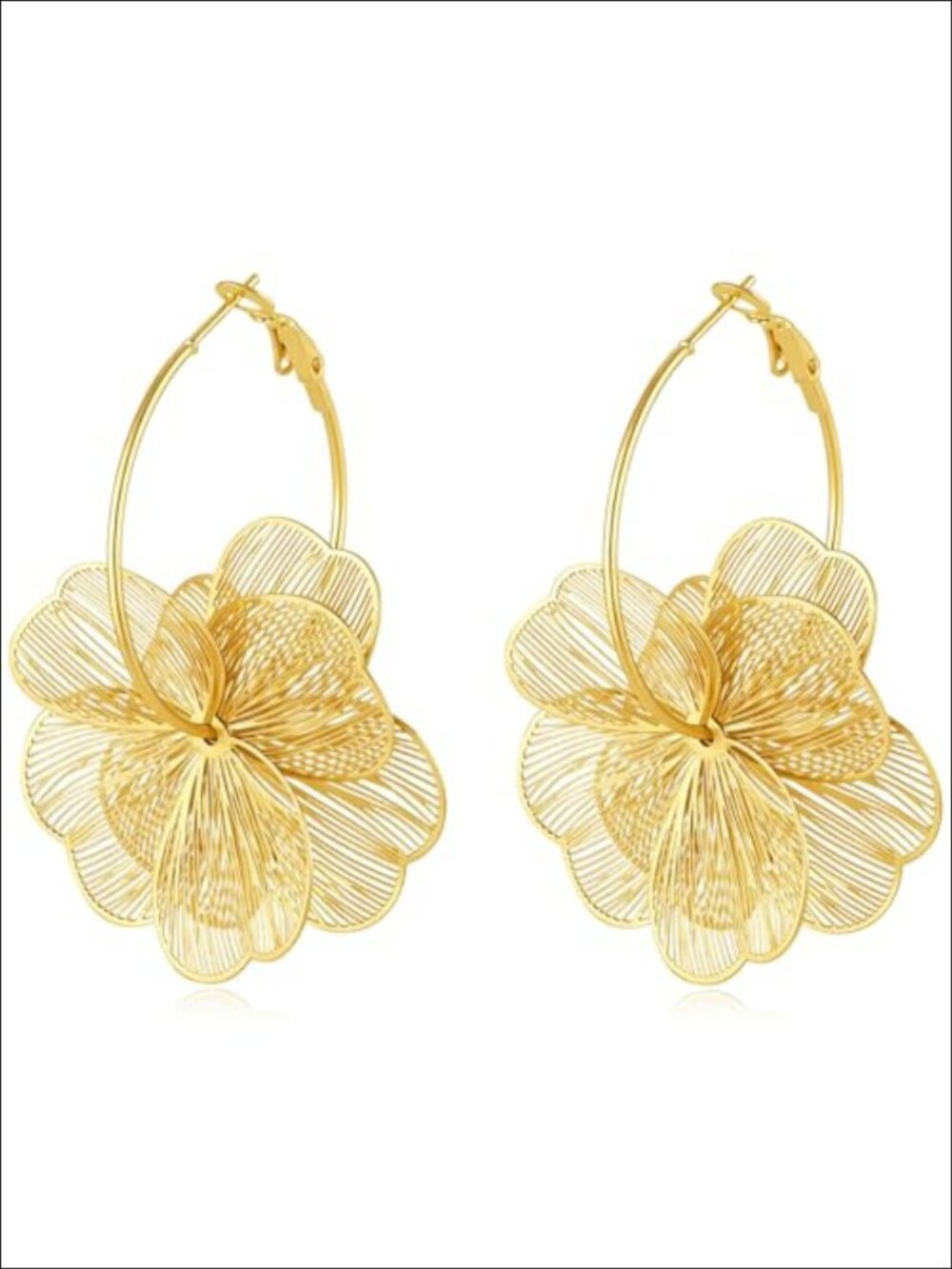 14K Gold Plated Flower Dangle Hoop Earrings Lightweight Bohemian Drop Jewelry